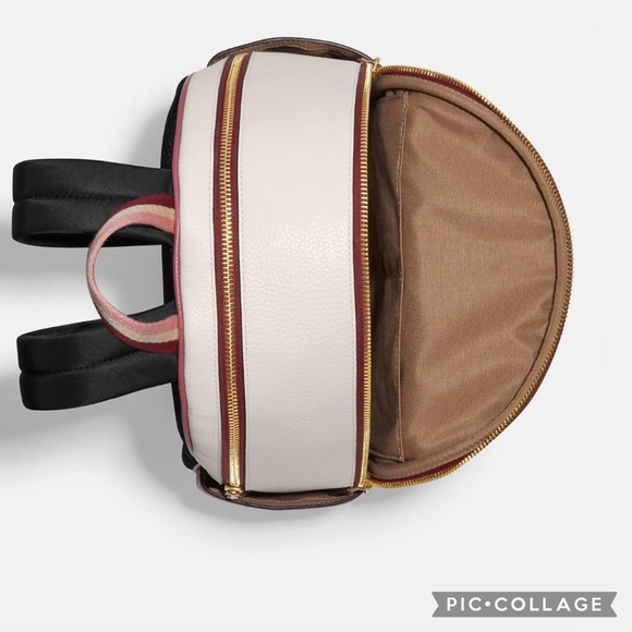 NWT COACH COURT LEATHER BACKPACK WITH STRIPE‎ HEART MOTIF GOLD/CHALK MULTI - Picture 3 of 11